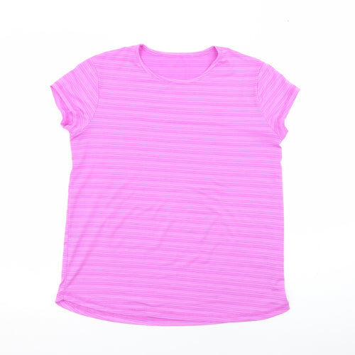 Dunnes Stores Womens Purple Striped Polyester Pullover T-Shirt Size XS Crew Neck