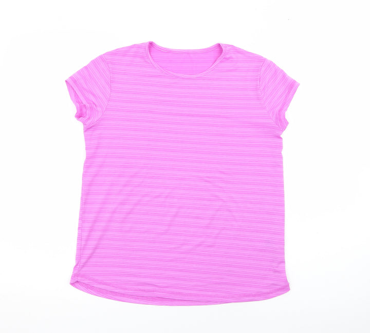 Dunnes Stores Womens Purple Striped Polyester Pullover T-Shirt Size XS Crew Neck