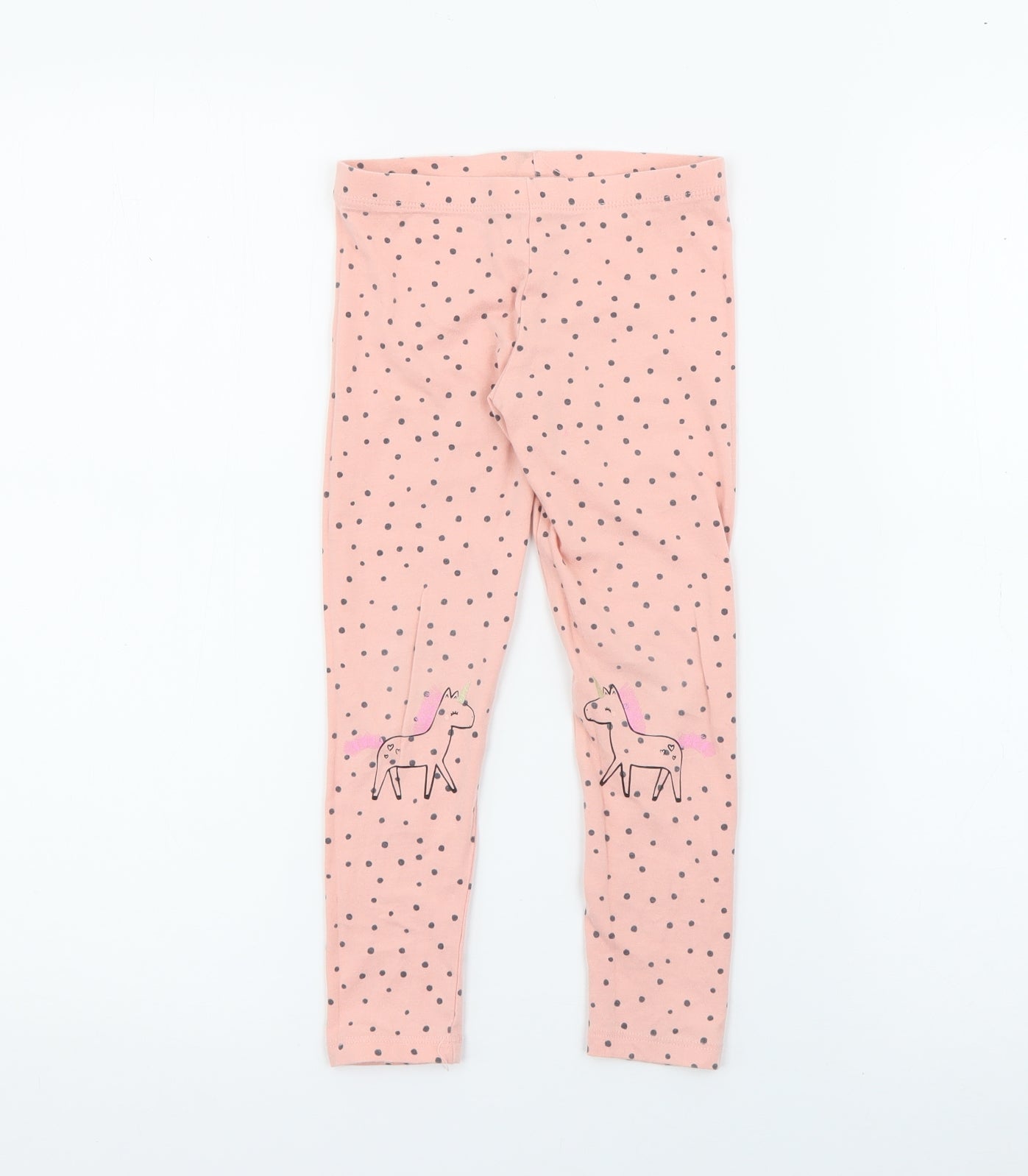 F&F Girls Pink Polka Dot Cotton Pedal Pusher Trousers Size 4-5 Years  Regular  - Unicorn
