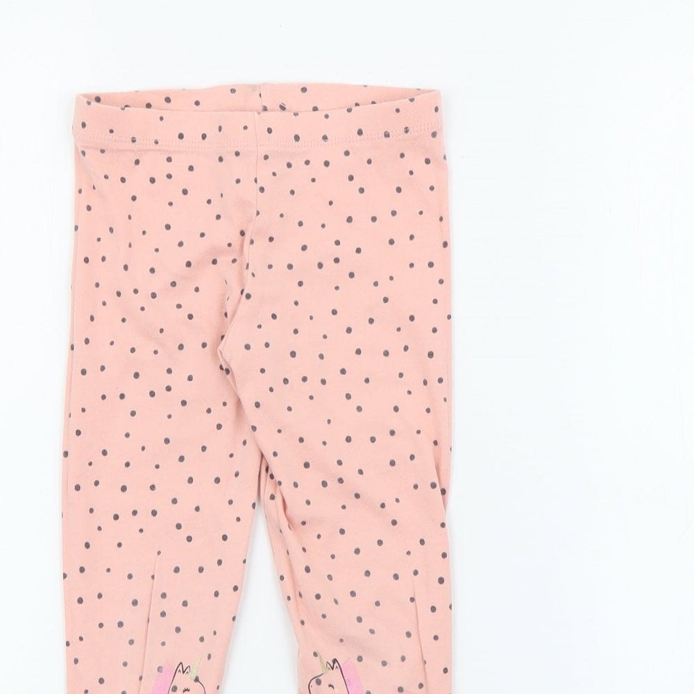 F&F Girls Pink Polka Dot Cotton Pedal Pusher Trousers Size 4-5 Years  Regular  - Unicorn