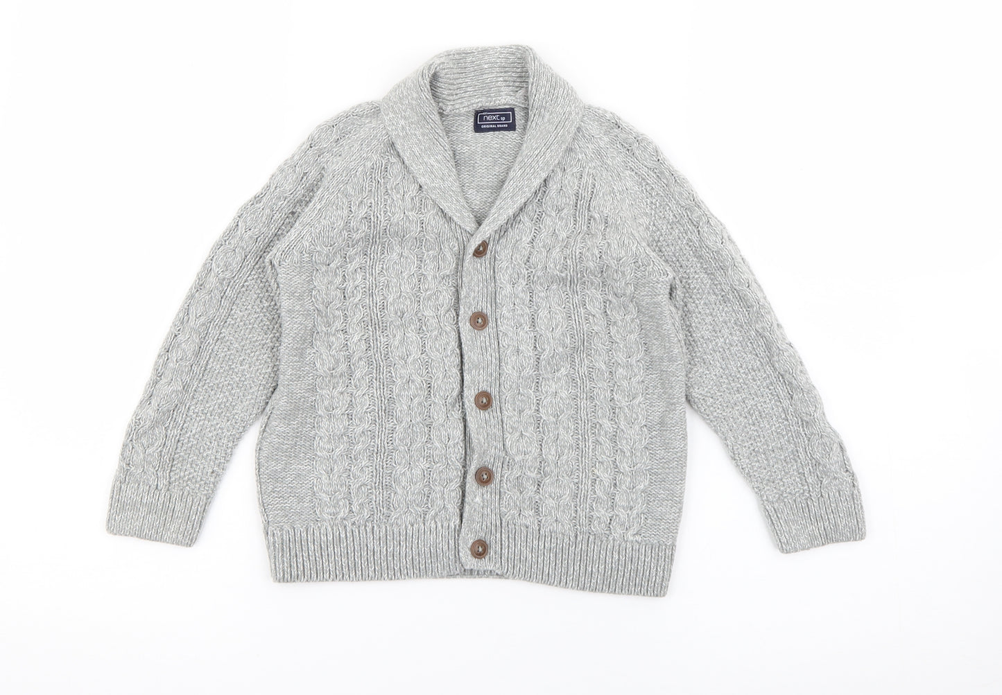 NEXT Boys Grey Roll Neck  Cotton Cardigan Jumper Size 3-4 Years  Button