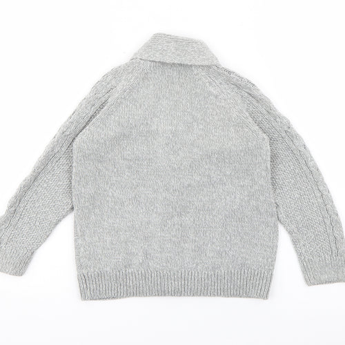 NEXT Boys Grey Roll Neck  Cotton Cardigan Jumper Size 3-4 Years  Button