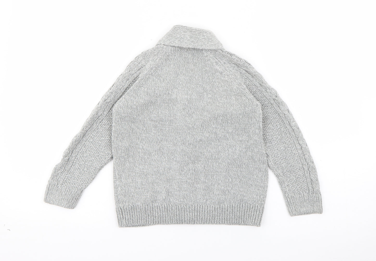 NEXT Boys Grey Roll Neck  Cotton Cardigan Jumper Size 3-4 Years  Button