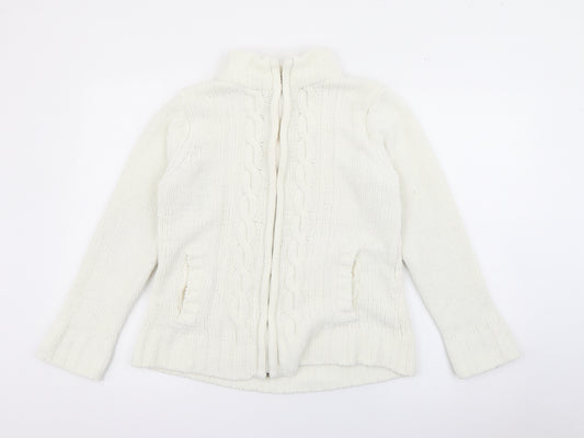 Front view of Dixie women’s white jacket, size S, zip