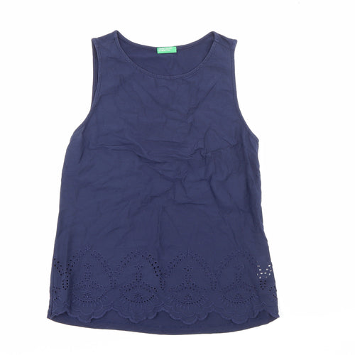 United Colors of Benetton Womens Blue  Cotton Camisole Tank Size S Round Neck