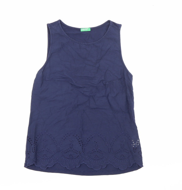 United Colors of Benetton Womens Blue Cotton Camisole Tank Size S Round Neck