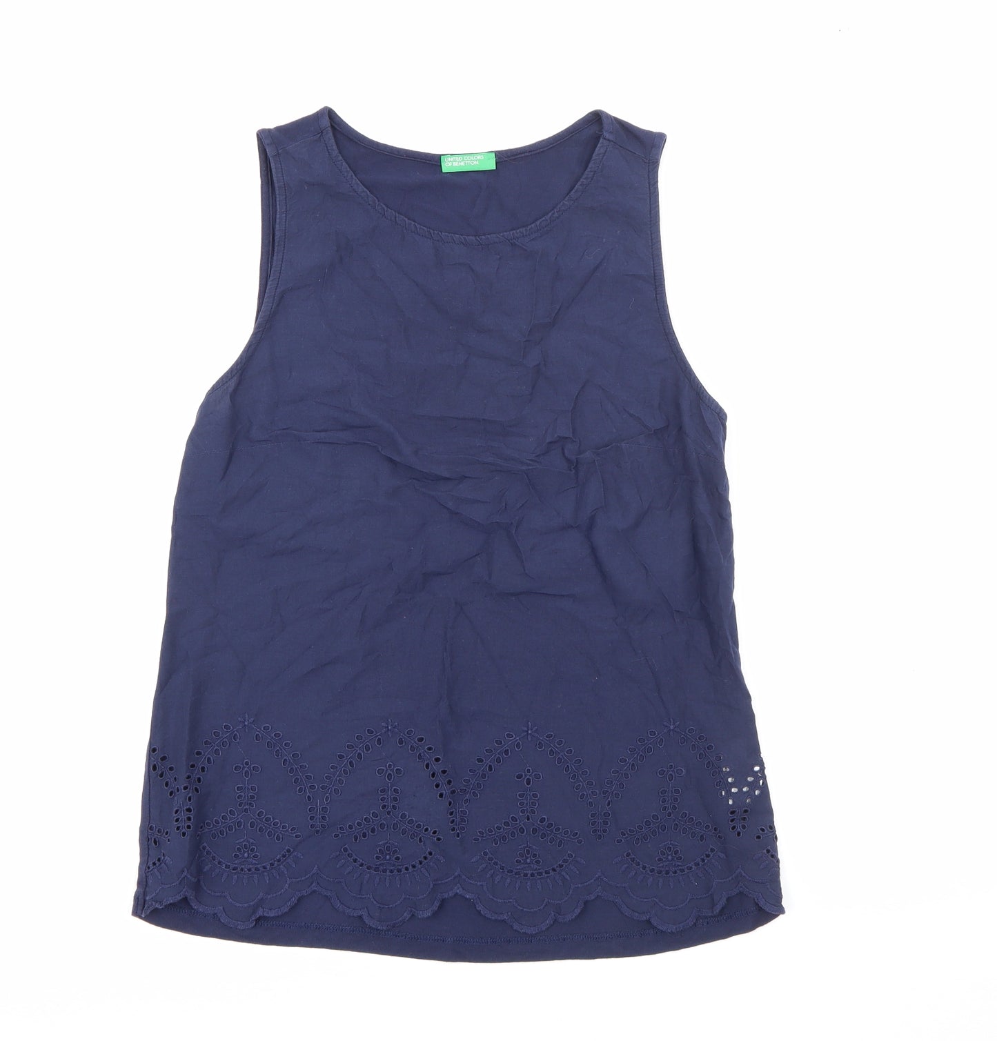 United Colors of Benetton Womens Blue  Cotton Camisole Tank Size S Round Neck