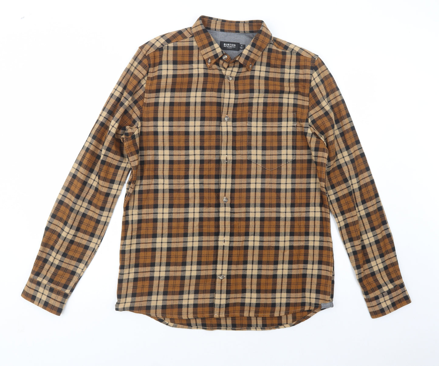 Burton Mens Brown Plaid Cotton  Button-Up Size M Collared Button