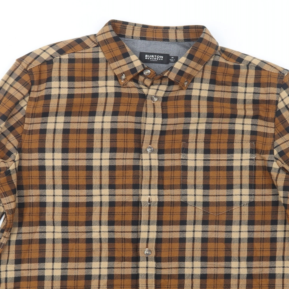 Burton Mens Brown Plaid Cotton  Button-Up Size M Collared Button
