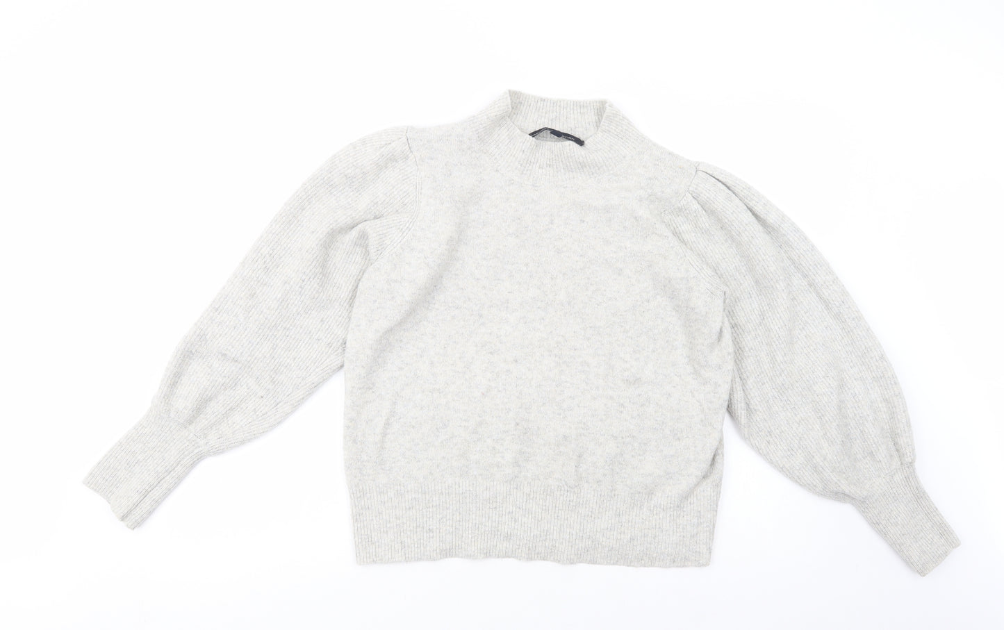 French Connection Womens Grey Mock Neck  Acrylic Pullover Jumper Size L