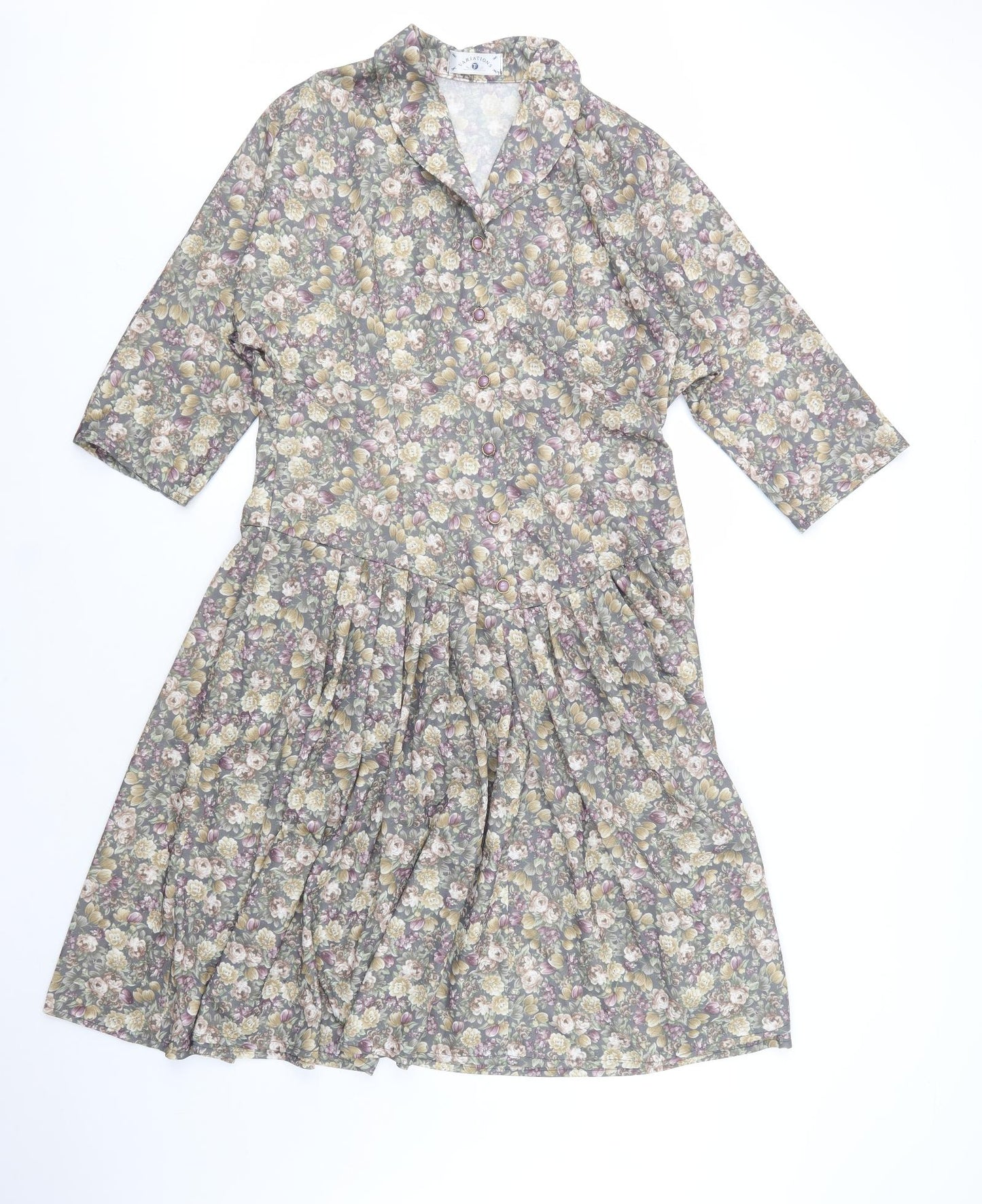 Variations Womens Green Floral Polyester Shirt Dress  Size 18  Collared Button