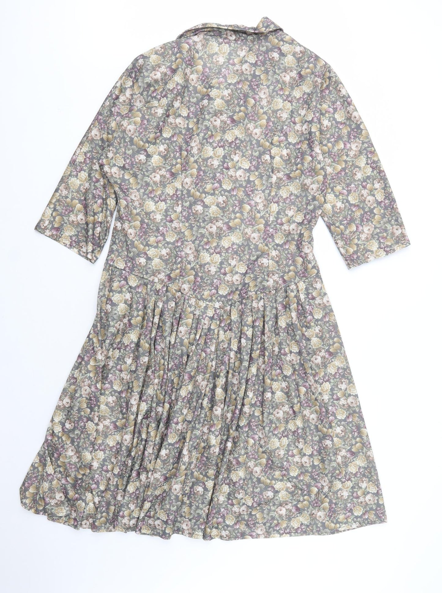 Variations Womens Green Floral Polyester Shirt Dress  Size 18  Collared Button