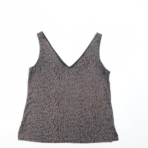 Wallis Womens Grey Animal Print Polyester Basic Tank Size 12 V-Neck