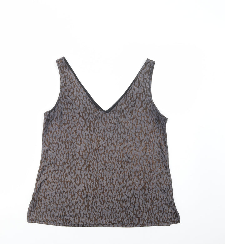 Wallis Womens Grey Animal Print Polyester Basic Tank Size 12 V-Neck