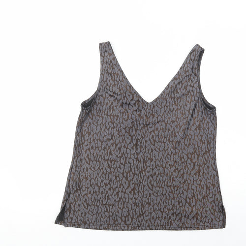 Wallis Womens Grey Animal Print Polyester Basic Tank Size 12 V-Neck