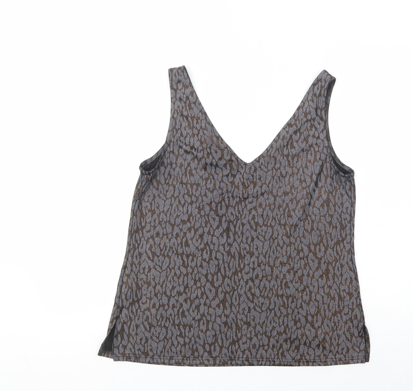 Wallis Womens Grey Animal Print Polyester Basic Tank Size 12 V-Neck