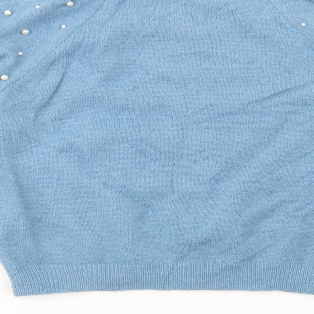 Forever Unique Womens Blue Boat Neck  Acrylic Pullover Jumper Size S