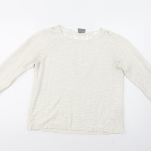 VERO MODA Womens White Boat Neck  Cotton Pullover Jumper Size L
