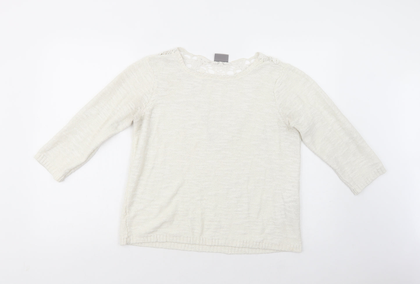VERO MODA Womens White Boat Neck  Cotton Pullover Jumper Size L
