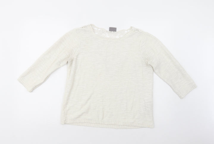 VERO MODA Womens White Boat Neck  Cotton Pullover Jumper Size L