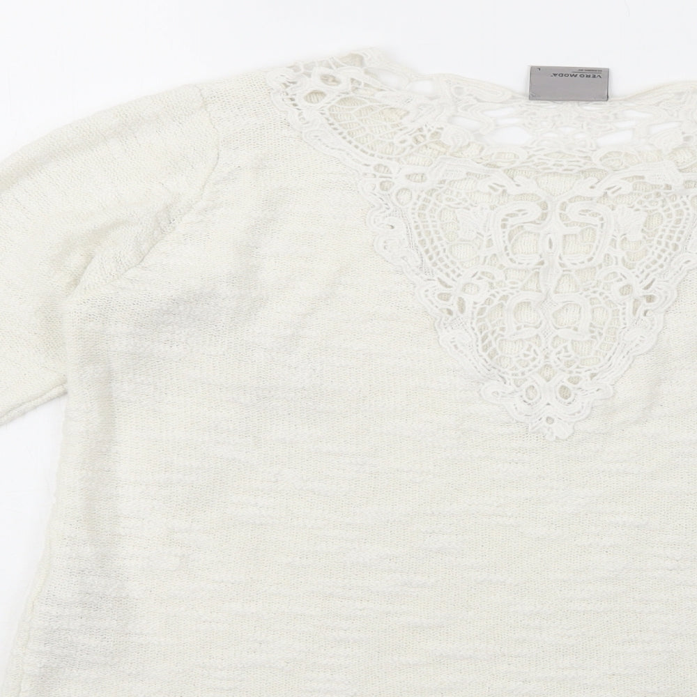 VERO MODA Womens White Boat Neck  Cotton Pullover Jumper Size L