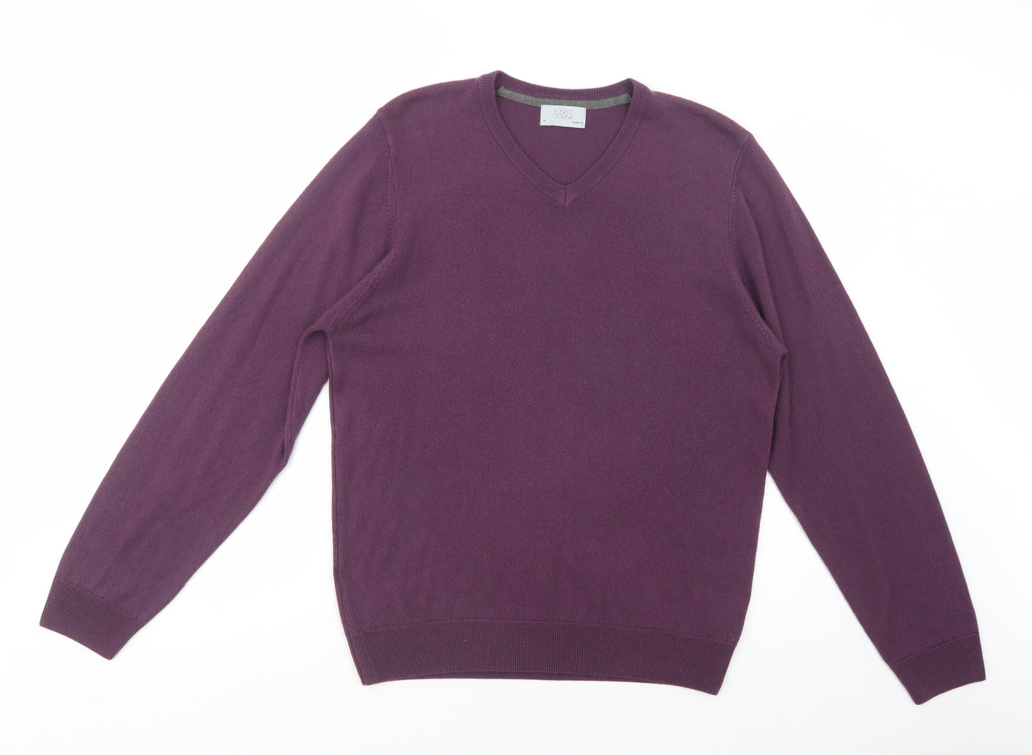 Marks and Spencer Mens Purple V-Neck  Acrylic Pullover Jumper Size M