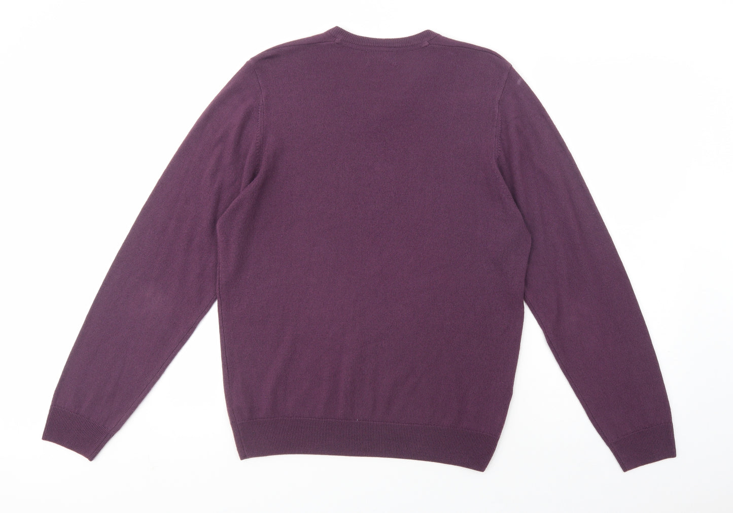 Marks and Spencer Mens Purple V-Neck  Acrylic Pullover Jumper Size M