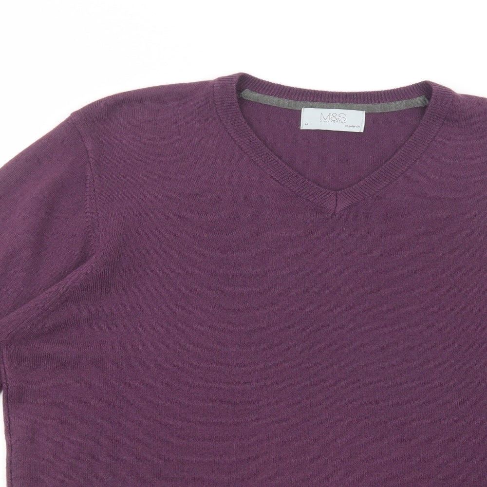 Marks and Spencer Mens Purple V-Neck  Acrylic Pullover Jumper Size M