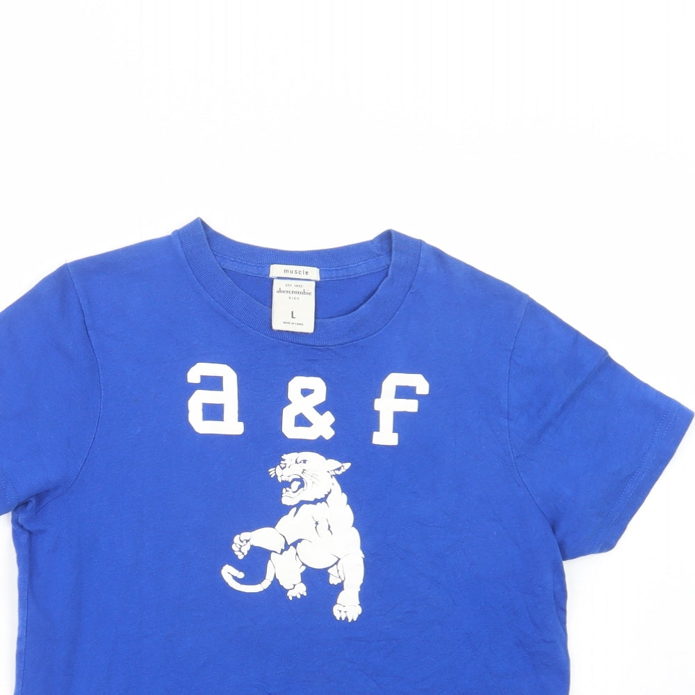 Abercrombie & Fitch Boys Blue  Cotton Basic T-Shirt Size 12-13 Years Crew Neck Pullover - Wild Cat