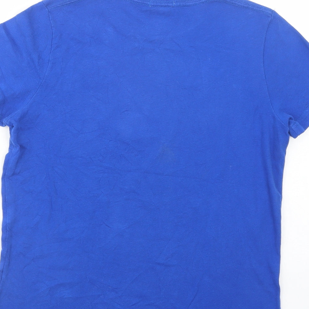 Abercrombie & Fitch Boys Blue  Cotton Basic T-Shirt Size 12-13 Years Crew Neck Pullover - Wild Cat