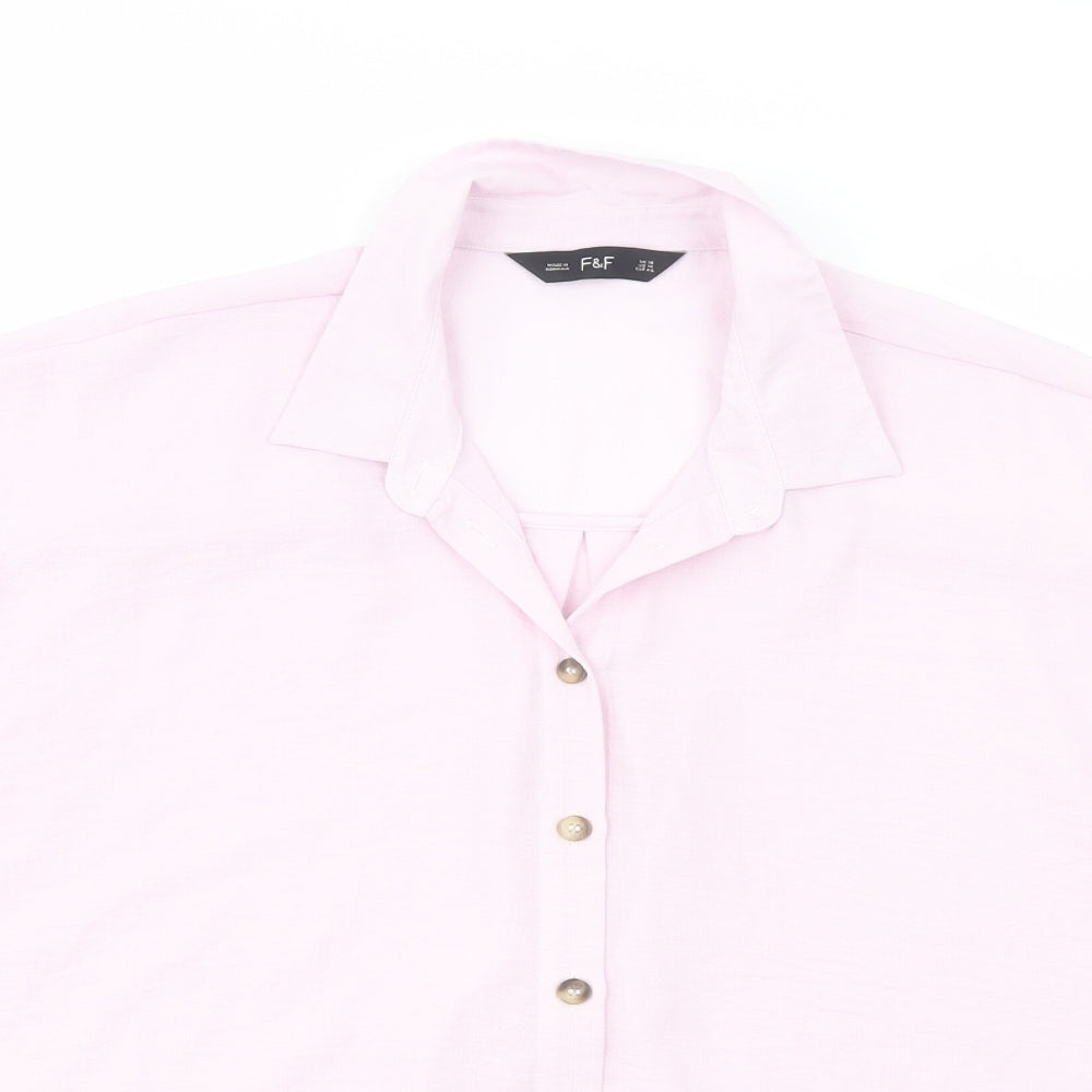 F&F Womens Pink  Polyester Basic Button-Up Size 18 Collared