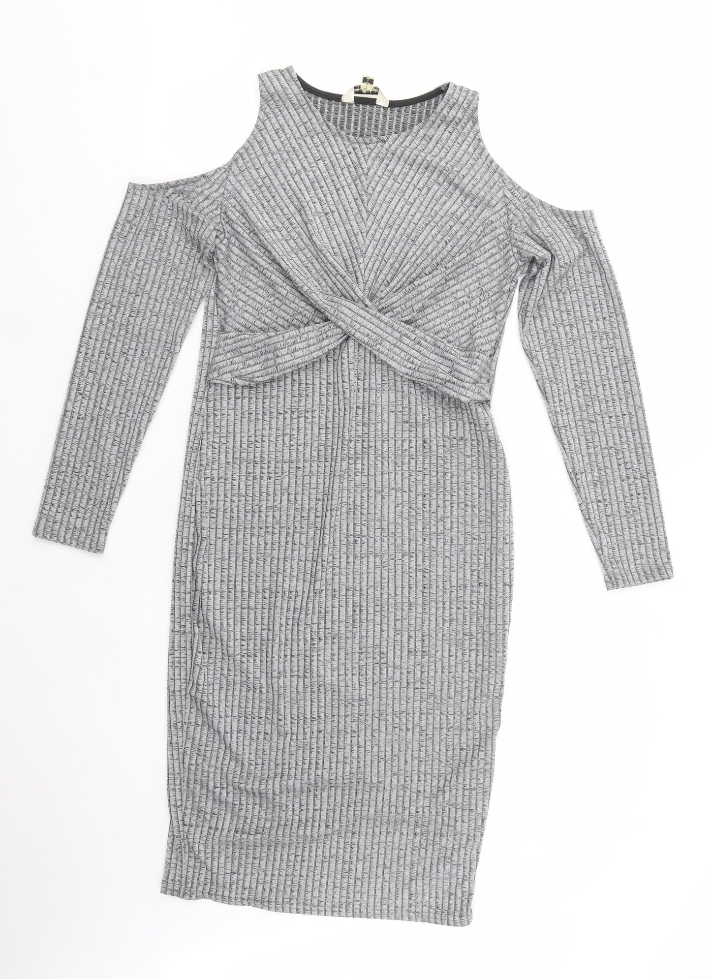 Miss Selfridge Womens Grey  Polyester Bodycon  Size 14  Crew Neck  - Cold Shoulder