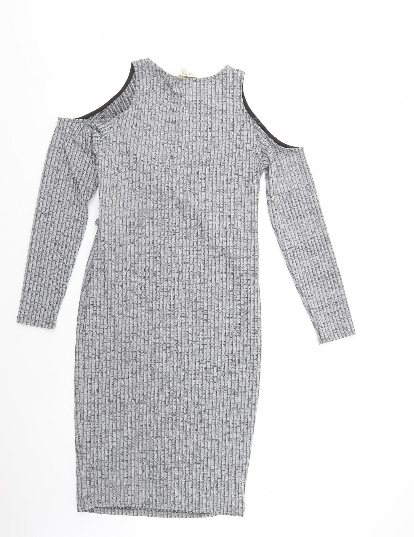 Miss Selfridge Womens Grey  Polyester Bodycon  Size 14  Crew Neck  - Cold Shoulder