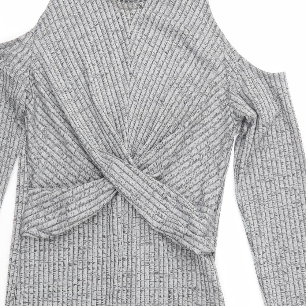 Miss Selfridge Womens Grey  Polyester Bodycon  Size 14  Crew Neck  - Cold Shoulder