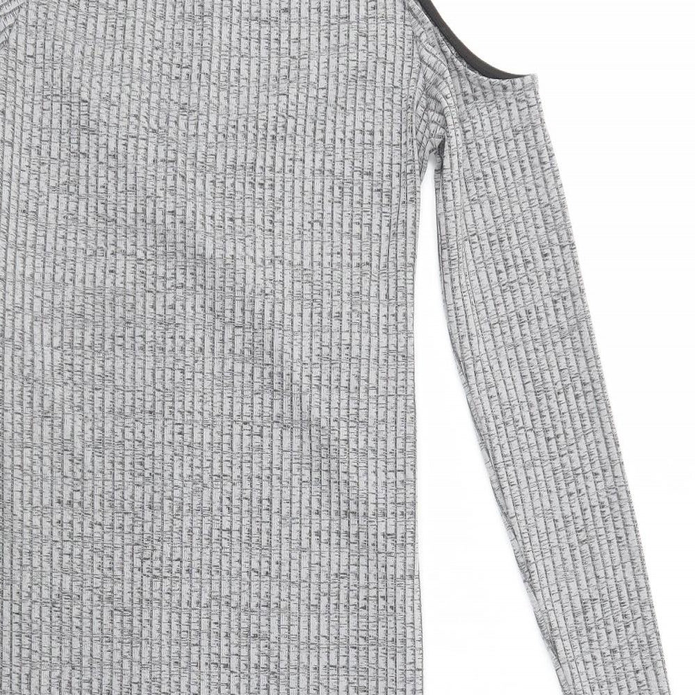 Miss Selfridge Womens Grey  Polyester Bodycon  Size 14  Crew Neck  - Cold Shoulder