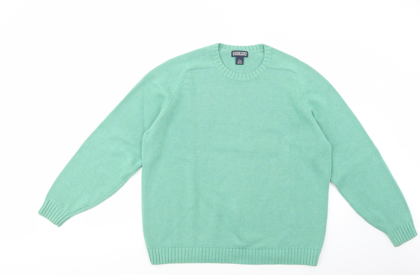 Lands' End Womens Green Crew Neck  Cotton Pullover Jumper Size 18