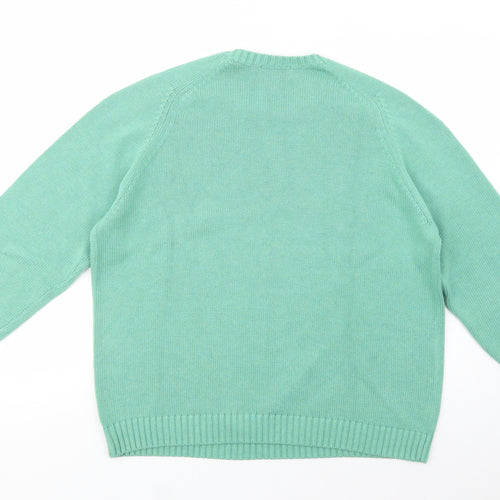 Lands' End Womens Green Crew Neck  Cotton Pullover Jumper Size 18