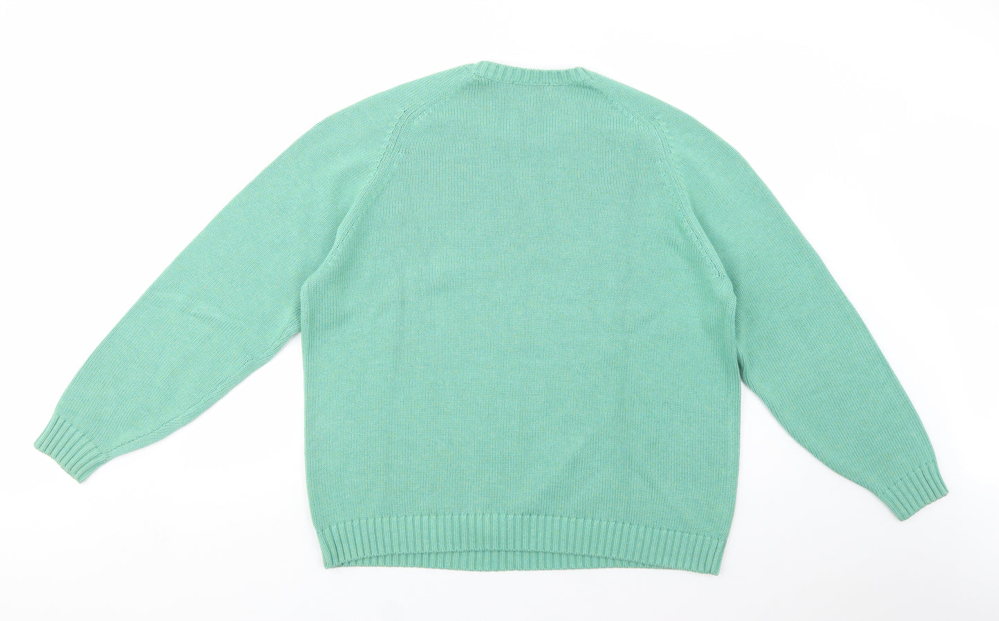 Lands' End Womens Green Crew Neck  Cotton Pullover Jumper Size 18