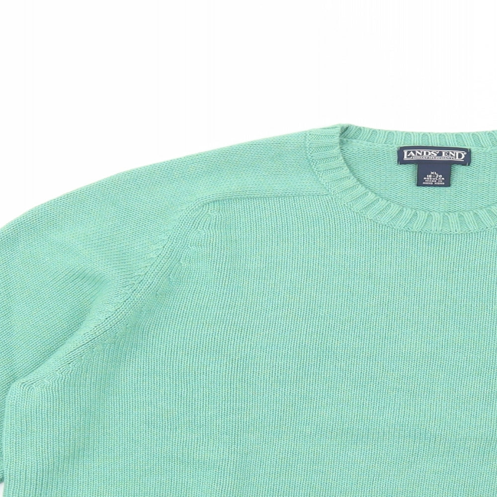 Lands' End Womens Green Crew Neck  Cotton Pullover Jumper Size 18