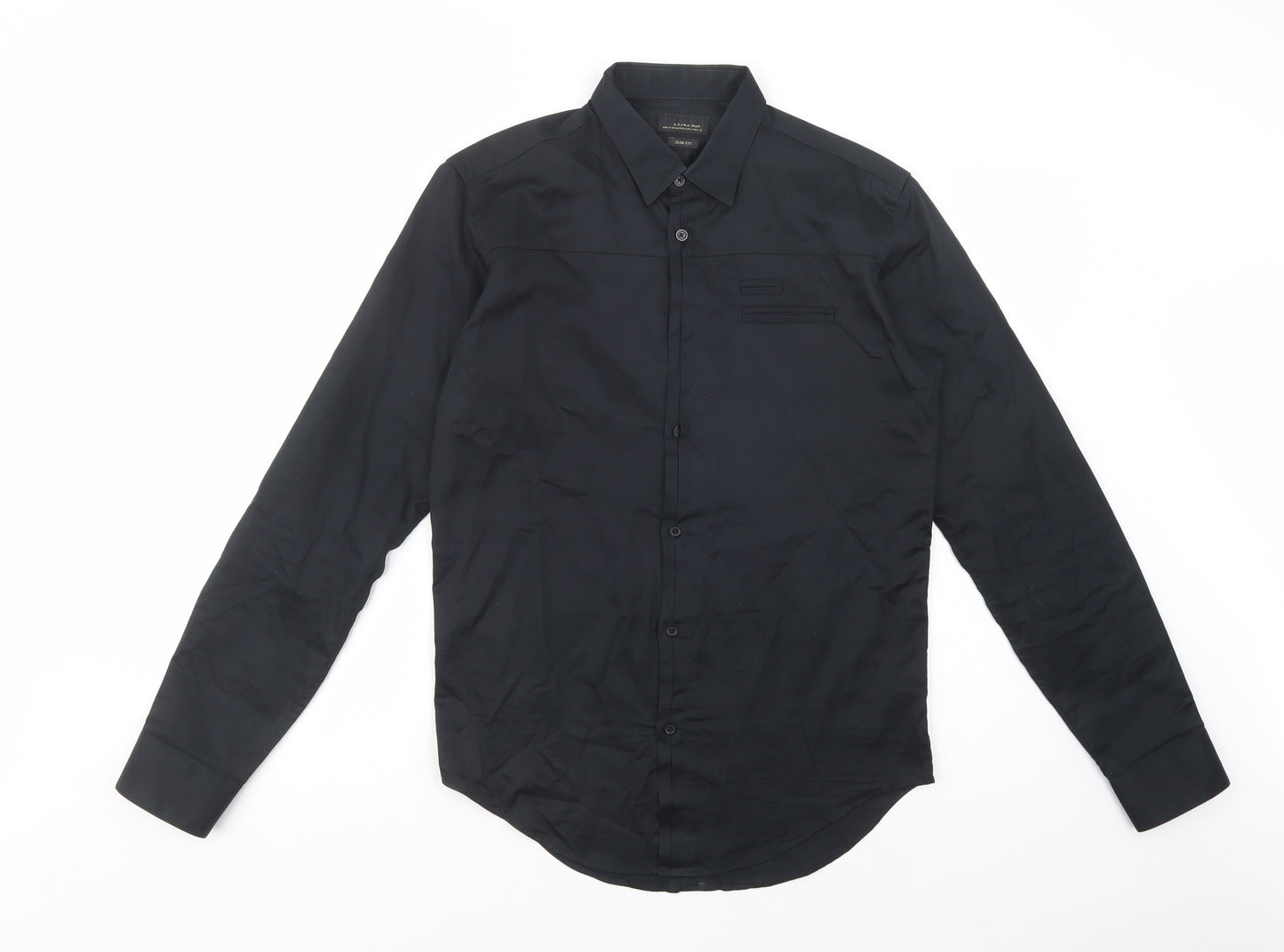 Zara Man Mens Black  Cotton  Dress Shirt Size M Collared Button