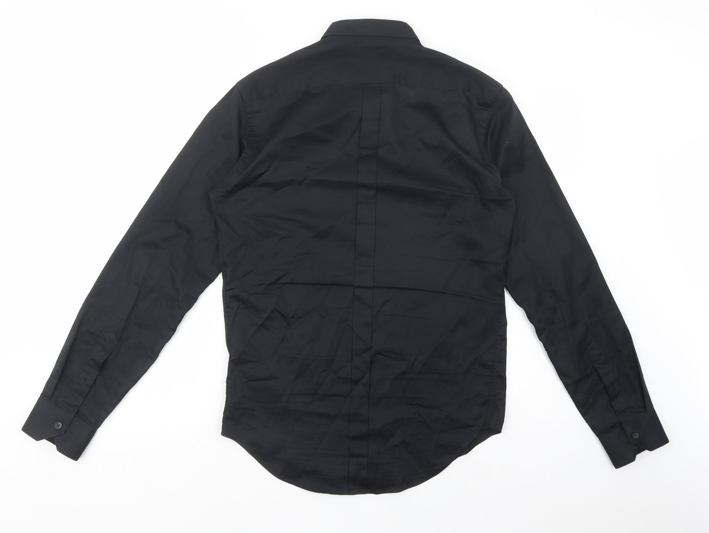 Zara Man Mens Black  Cotton  Dress Shirt Size M Collared Button