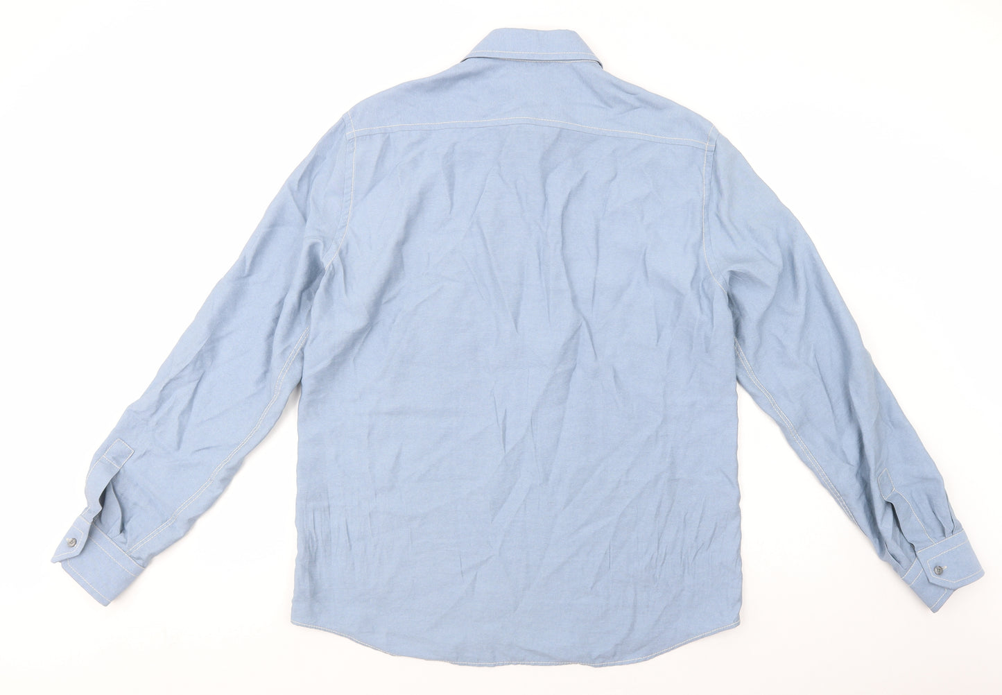 Zara Mens Blue  Viscose  Button-Up Size L Collared Zip