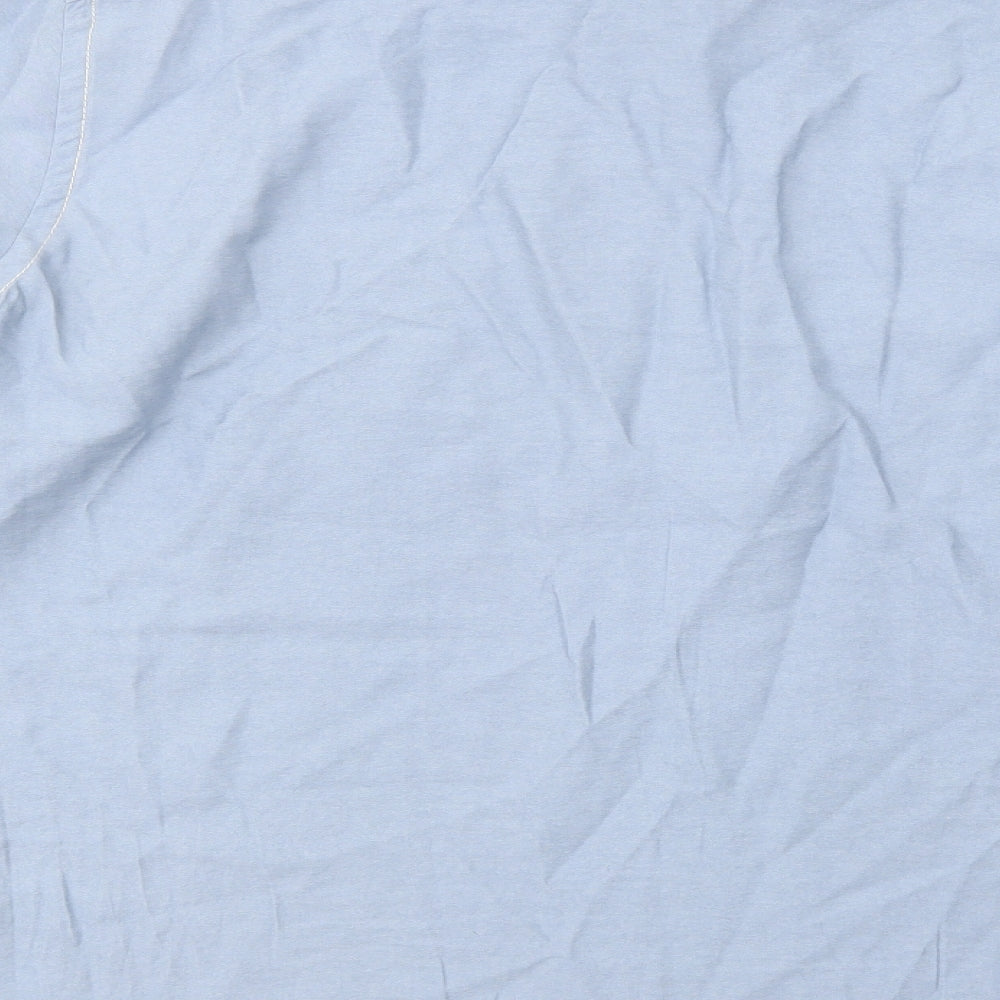 Zara Mens Blue  Viscose  Button-Up Size L Collared Zip