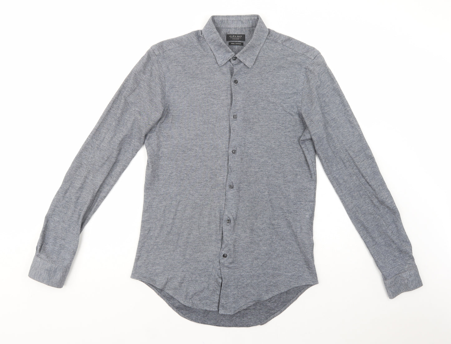 Zara Man Mens Grey  Cotton  Button-Up Size M Collared Button