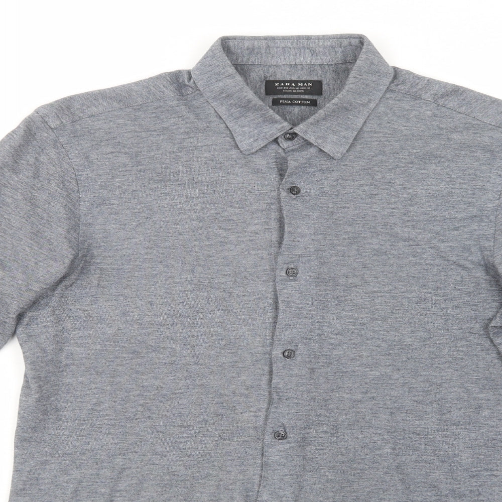 Zara Man Mens Grey  Cotton  Button-Up Size M Collared Button