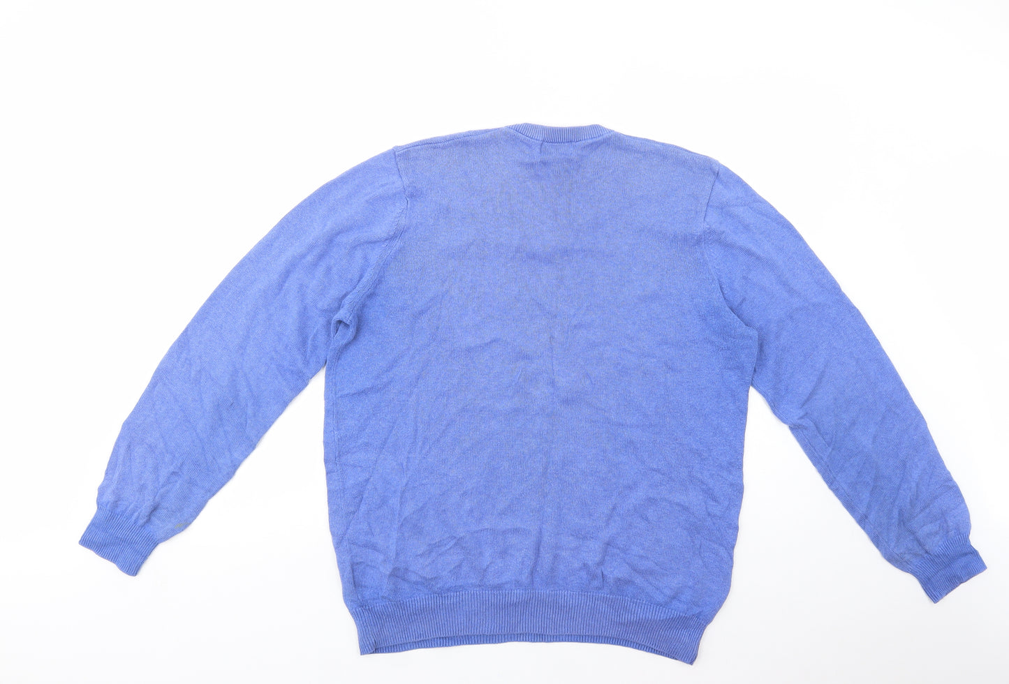 Marks and Spencer Mens Blue V-Neck  Cotton Pullover Jumper Size L