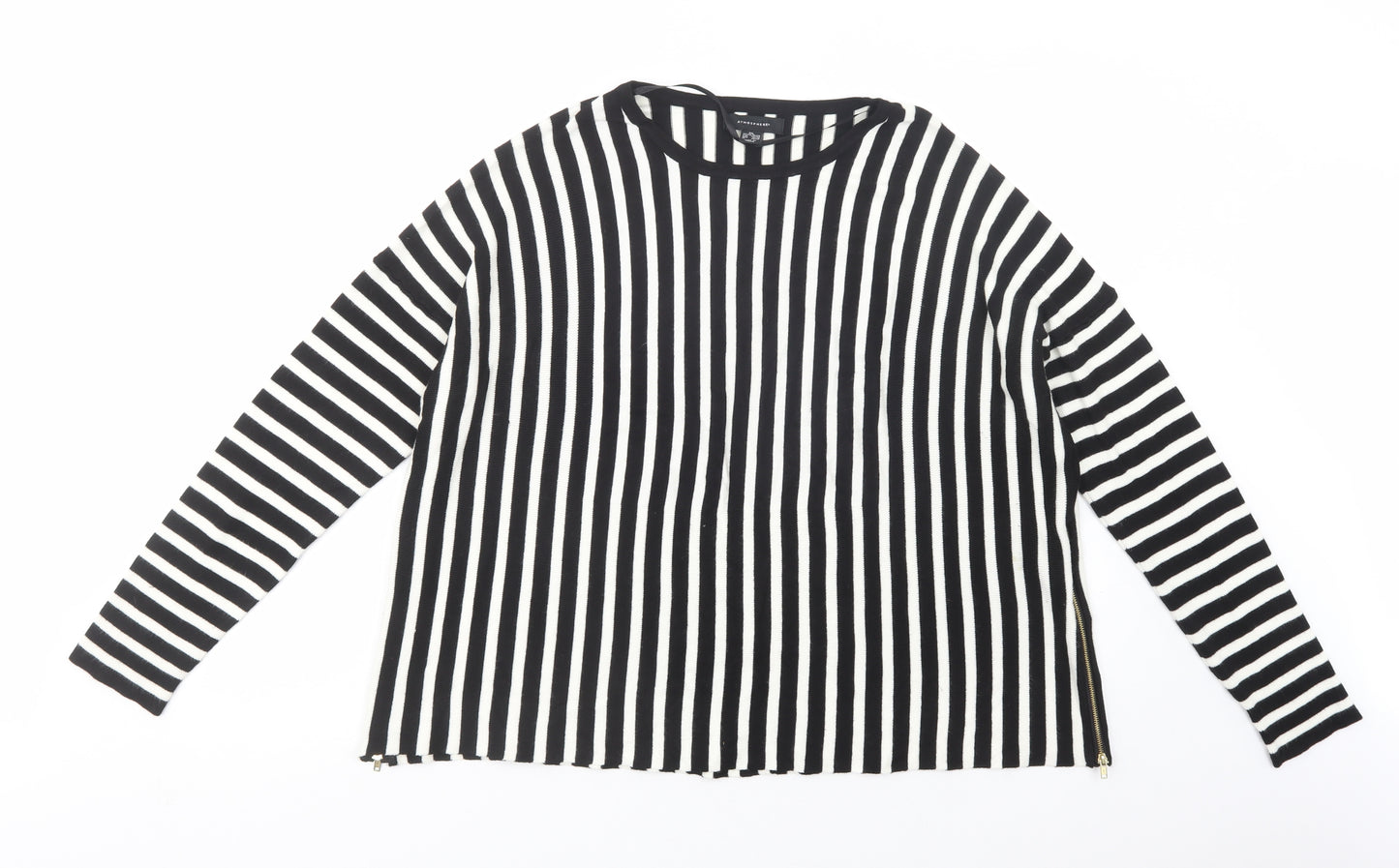 Atmosphere Womens Black Boat Neck Striped Viscose Pullover Jumper Size 18