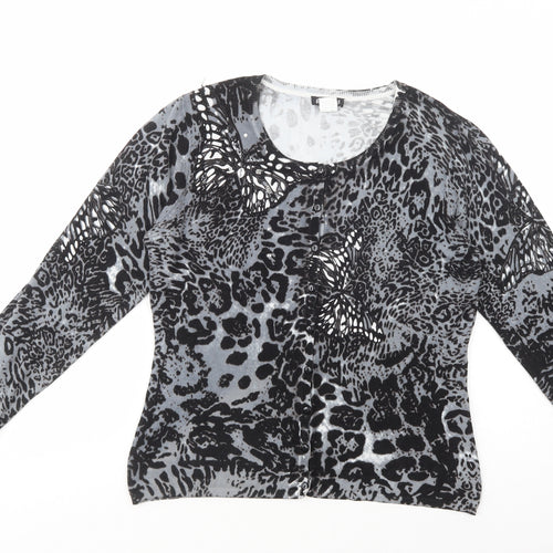 Astrid Womens Grey Scoop Neck Animal Print Viscose Cardigan Jumper Size M