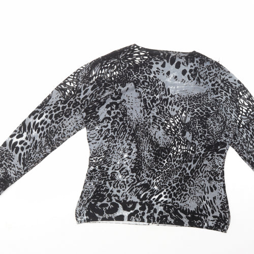 Astrid Womens Grey Scoop Neck Animal Print Viscose Cardigan Jumper Size M