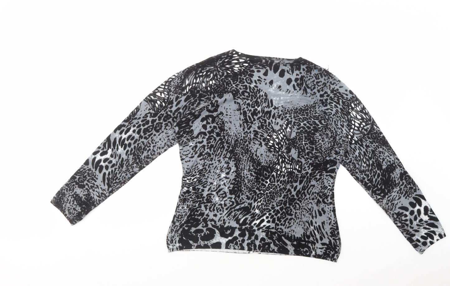 Astrid Womens Grey Scoop Neck Animal Print Viscose Cardigan Jumper Size M